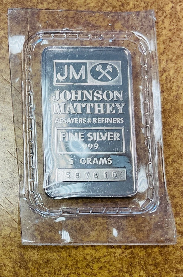 Rare JM Johnson Matthey 5 Gram Vintage Silver Bar still sealed. - Image 3 of 4