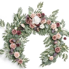 Ling's Moment Artificial Eucalyptus Garland with Flowers 6FT, Wedding Table Deco