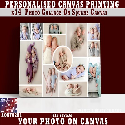 Individueller Fotocollage QUADRATISCHER Leinwanddruck, (x14) gerahmt und fertig zum Aufhängen