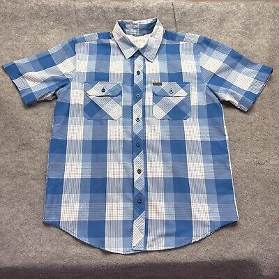 Orvis Button Up Shirt Men M Blue White Check Tech Polyester Fishing Outdoor  