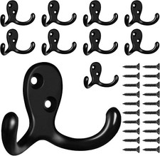 10 Pack Coat Hooks Wall Hooks for Hanging, Heavy Duty Double Prong Metal Hook...