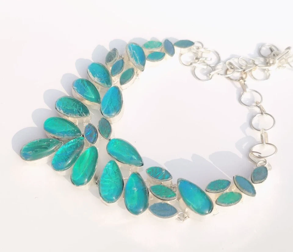 Collar de joyería hecho a mano de plata de ley 925 con piedras preciosas de ópalo trillizos australianos Foto 4 de 4