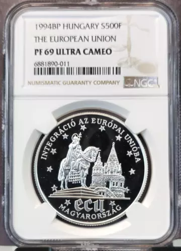 1994 HUNGARY SILVER 500 FORINT EUROPEAN UNION NGC PF 69 ULTRA CAMEO TOP POP 1