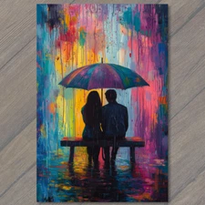 4x6"  Romantic Couple with Umbrella Valentines Day Vibes Love Cute Fun Sweet