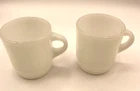Set Of 2 Vintage Fire-King C Handle Stackable White Milk Glass Retro Diner Mugs