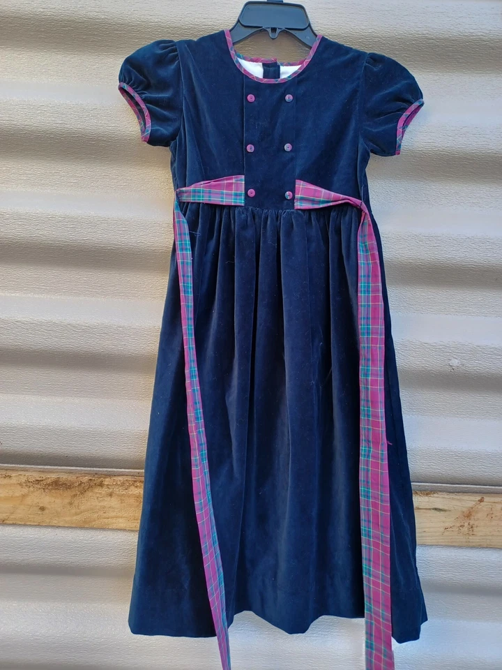 Vestido Ester Vintage Strasburg Azul Marino Terciopelo Talla 10y Niñas Vestido Foto 2 de 4