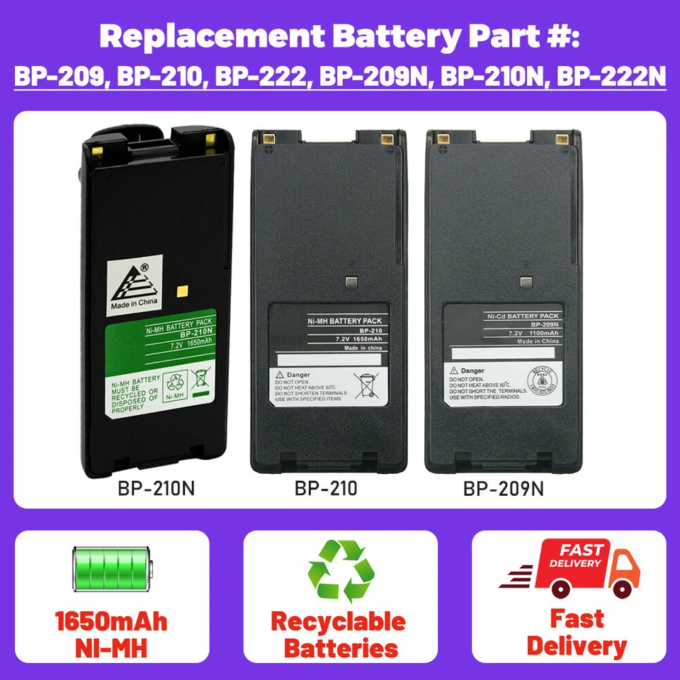 10PC BP-209 BP-210 1650mAh Ni-MH Battery For ICOM IC-A6 A24 IC-V8 IC-V81 IC-V82 - Image 3 of 4