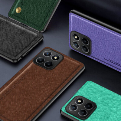 For Honor X8a, Luxury Magnetic Anti-Slip Rubber Cross Leather Soft Case Cove
