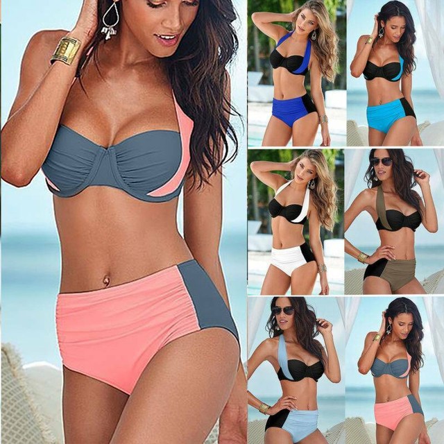 patchwork baby blue bikini set