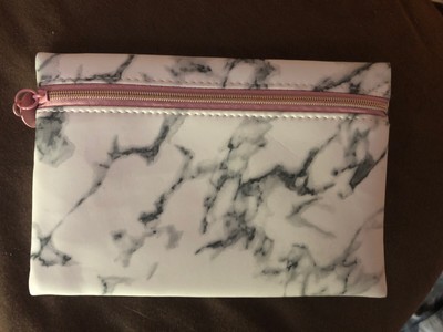 IPSY - Grey & White Marble - Pink Zipper Glam Cosmetic Makeup Pouch - Bag Only