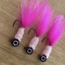 Three hand tied 1/16 crappie jigs