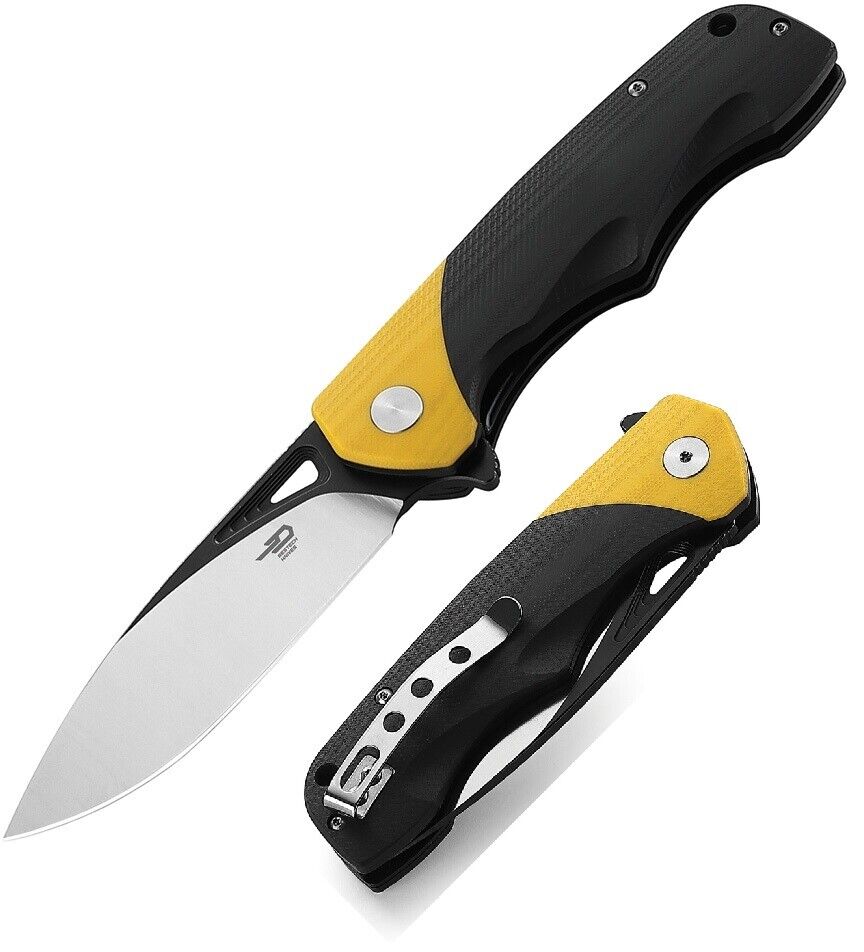 Bestech Knives Airstream Folding Knife 3.7" D2 Steel Blade Blk/Yellow G10 Handle