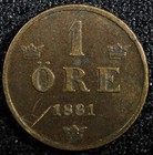 Sweden Oscar II Bronze 1881 1 Öre extra Large letters XF KM# 750 (22 144) — photo 2