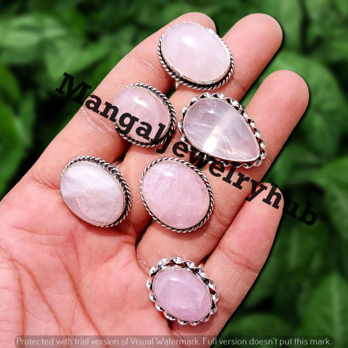 Pietra Preziosa Quarzo Rosa 100% Naturale 10PZ Anelli Argento 925 Placcato Lotto Bulk Gioielli