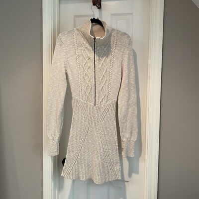 Free People Sweater Dress Womens Medium  Oatmeal Cable Knit Mini Boho Mont Blanc