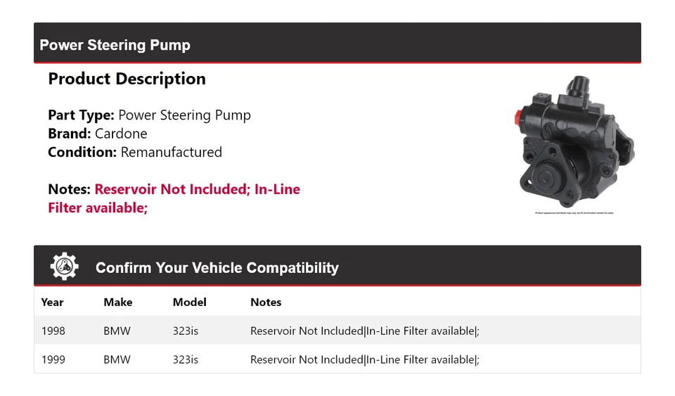 Bomba de dirección asistida de cartón para BMW 323is 1998-1999 Foto 2 de 4