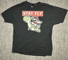 VTG Super Mario Workd STAY FLY Black T-Shirt Nintendo Yoshi SNES RARE Size XL