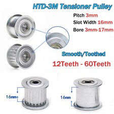 HTD-3M 15-60Teeth Timing Belt Pulley Tensioner Pulley Width 16mm Smooth/Toothed