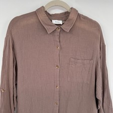 Bluivy Young Contemporary Gauze Shirt Dress Long Sleeve Button Front Maxi Taupe
