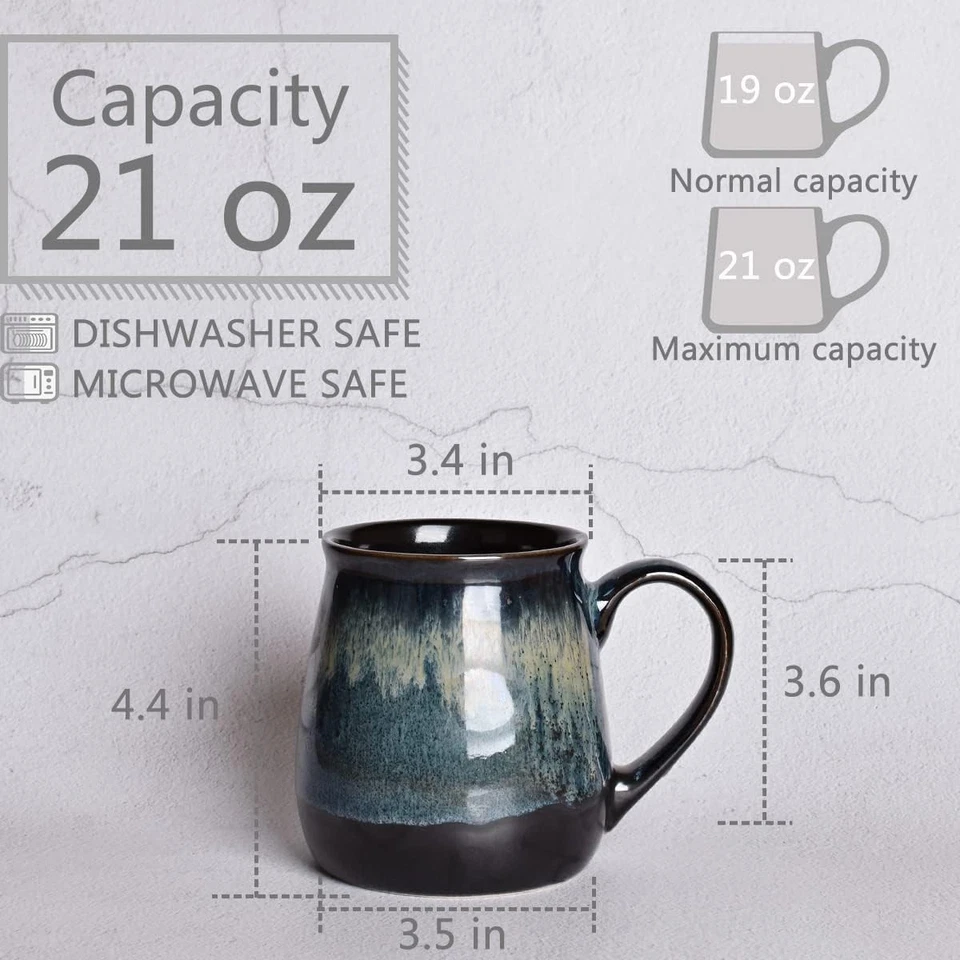 Taza de café grande de cerámica, taza de té grande azul para oficina y hogar, 21 OZ, plato... Foto 3 de 4