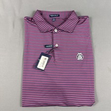 Peter Millar Golf Shirt Polo Crown Crafted Chest Logo Striped XL Navy MSRP 110