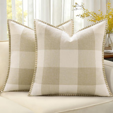 Summer Buffalo Plaid Check Throw Pillow Covers 18x18 Set of 2 Outdoor Linen Deco