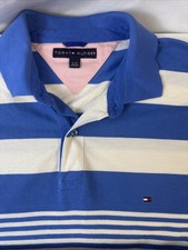 VTG Tommy Hilfiger Polo Shirt Men  s XL Blue Striped Short Sleeve Cotton Y2K 90s