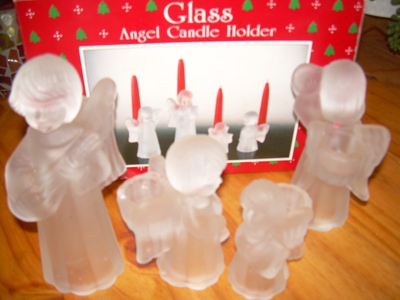 Frosted Glass Angel Candle Holders Set Of 4 - Holiday Lane Vintage Christmas