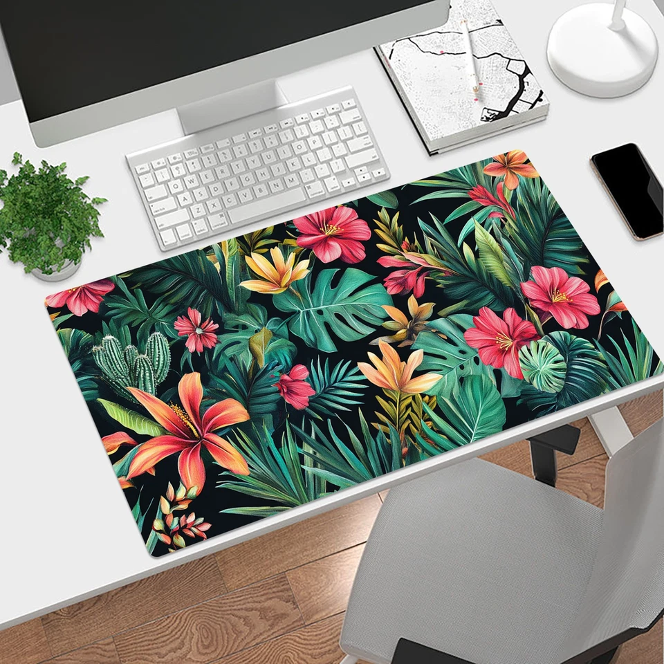 Green Leaf Red Floral Black Mouse Desk Pad for Keyboard Desk Mat 31.5x15.7 inch - Image 2 of 4