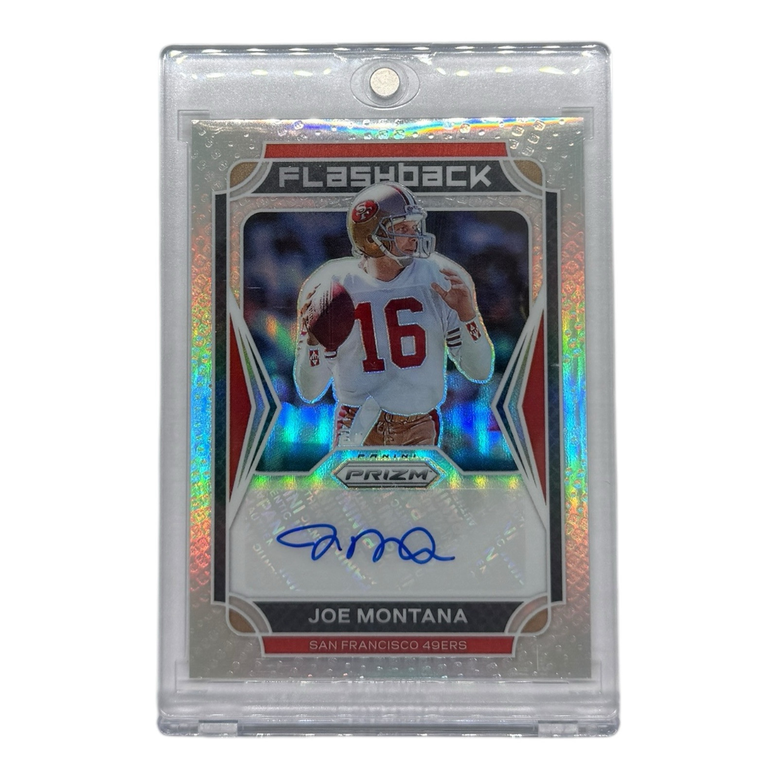 2021 Panini Prizm Joe Montana Flashback Silver Auto FA-JM HOF 49ers 96/99