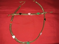 Gold Plated Chain Necklace Bracelet Set Colorful Heart Stainless Steel Set...