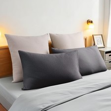100 Cotton Waffle Weave Pillow Shams Set of 2, 600TC Solid Reverse Side, Env...