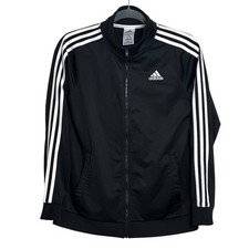 Adidas Track Jacket Black Full Zip White Stripes Boy's Size Large 14/16