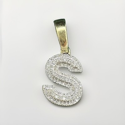 Echter natürlicher Diamant 10kt Gelbgold bicolor Blase Stil Initiale S Anhänger