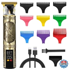 Professional Hair Clippers with LCD Display Electric T Blade Hair Trimmer 9 Comb