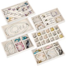 Set of 6 Velvet Jewelry Tray Stackable Jewelry Drawer Organizer Inserts Divid...