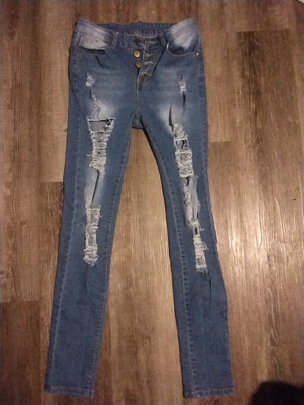 Shein Size Small Ripped Jeans Dark Wash Denim Button Up Straight Leg