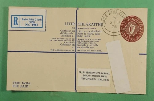 DR WHO 1976 IRELAND REGISTERED STATIONERY FDC EU #14A R27917