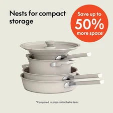 NEW Bella 9 Piece Storemore Cookware Set - Ceramic Nonstick Coating - Oatmilk