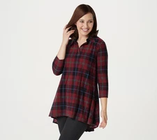 Attitudes by Renee Women’s Yummy Jersey Collared Plaid Wine Size Petite S