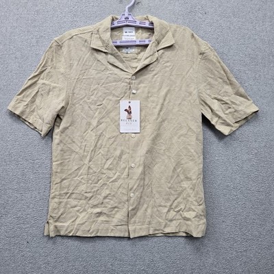 Cactus Man Men Button Up Shirt M Beige Geometric Relaxed Short Sleeve NWT