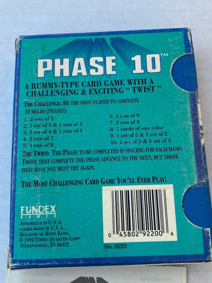 New Sealed 1992 Vintage Fundex Games Phase 10 Card Game Read - Image 3 of 4