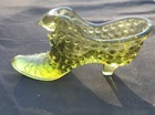 Fenton Green Vintage Hobnail Glass Cat Head Shoe/ Slipper