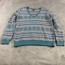 Eddie Bauer Collectibles Womens XL Vneck Striped Angora Blend Sweater Teal Purpl