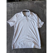 Travis Mathew Mens XL White Grey Striped Short Sleeve Golf Polo Shirt Logo
