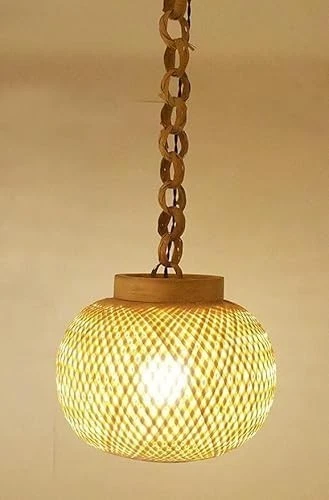 Abat-jour rond en bambou à haine artisanale abat-jour pour salle à manger, etc. - Photo 3/4