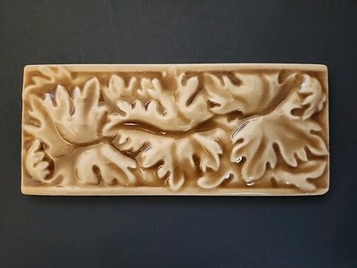Glazed Ceramic Wall Tile - Decorative Insert - Leaf Pattern 2.5'' x 6'' - Brown