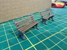 O Scale Concrete & Wood Park Benches