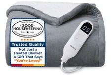 Heated Flannel Throw Blanket – Fast Heating Electric, 6 Settings, 50"x60" Grey