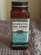 VINTAGE NEMBUTAL AMBER GLASS BOTTLE DRUG STORE Yellow Jackets EMPTY 100 Pharmacy